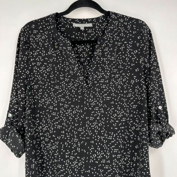 Daniel Rainn Koda Split Neck Rain Drop Polka Dot Blouse Black & White Size Small - Picture 15 of 16